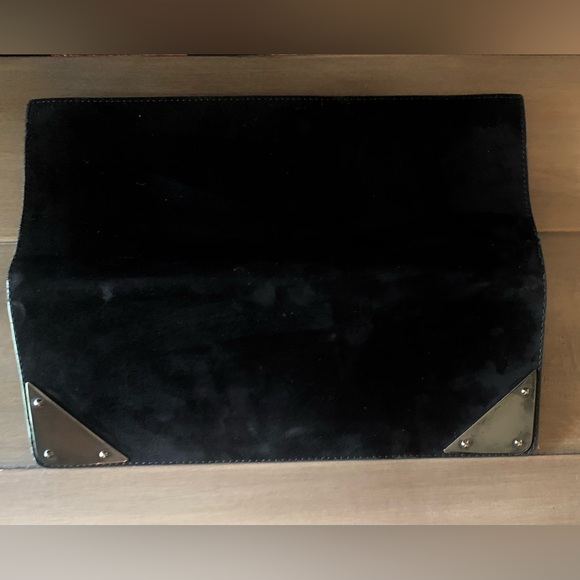 Stuart Weitzman Designer Black Leather s
Suede Fall clutch handbag purse silver - Picture 2 of 6
